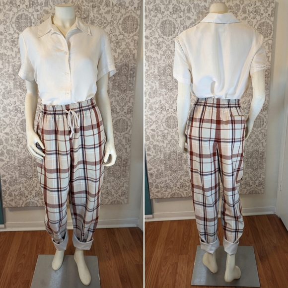 Wilfred Aritzia Soleste Plaid High Rise Pull On cuffed Pant size Large - Picture 4 of 13